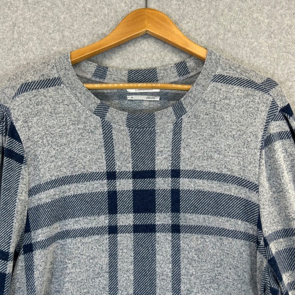 Anthropologie Gray Navy Blue Plaid Sweater Preppy Casual Crew Neck‎ Womens XL - Picture 4 of 13